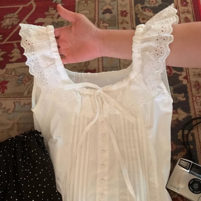 유니온 여성 리본 프릴 민소매 나시