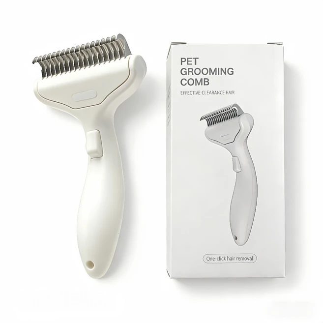 마이펫봇 반려동물 원터치 슬리커 브러쉬 강아지 고양이 털제거 엉킨털 제거 빗 셀프미용, 화이트, 1개 - 쿠팡