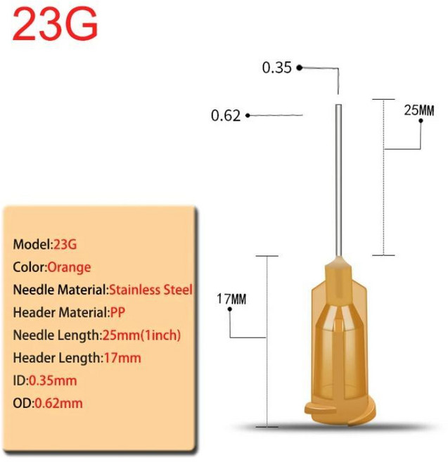 디스펜싱 니들 루어락 길이 블런트, 8. 23G-25mm, A. 100Pcs