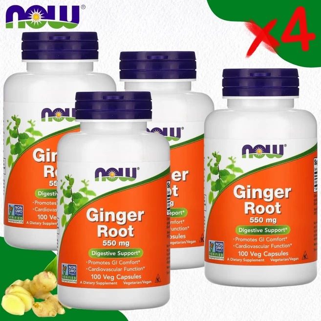 나우푸드 생강 뿌리 추출물 550mg 베지캡슐, 4팩, 100정, 100정 - 쿠팡