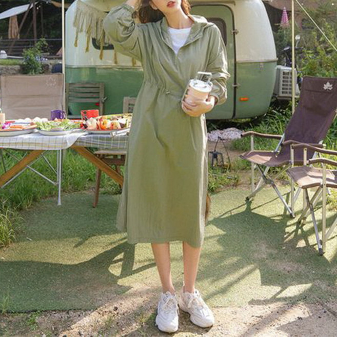 뉴욕멋쟁이 바스락 후드 집업 스트링 롱원피스