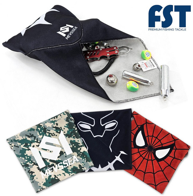 FST 피싱타올 자가점착 낚시수건 매직 타올 극세사 수건 파우치 스크래치방지, 1개, 블랙PS