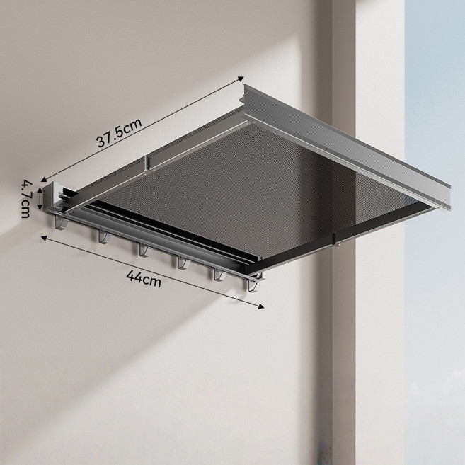 PYHO 주방 다용도 거치대 베란다 접이식 건조대 신축 벽걸이 욕실 접착제 투명 건조망 선반, 그레이, 1개