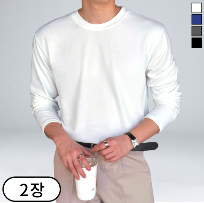 1+1 남성용 빅사이즈 오버핏 라운드 긴팔 니트 티셔츠 (6120-2)