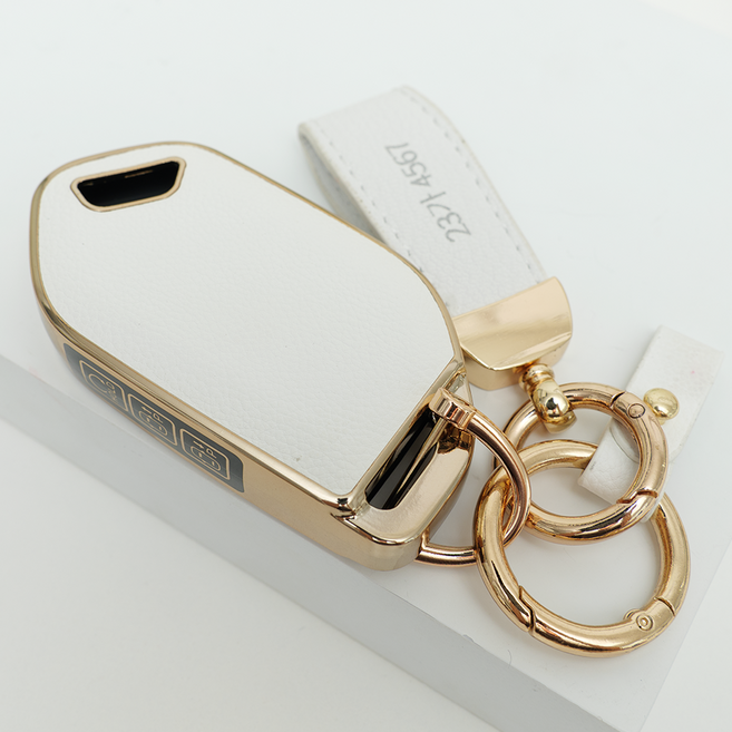 양면각인 기아 호환 타스만 셀토스SP3 쏘렌토MQ4 스포티지NQ5 EV3 EV4 EV5 EV6 K5 DL3 K8 리모콘 가죽 차키케이스 커버 스마트 7버튼 키홀더 스트랩, TL07_KH17, 화이트골드