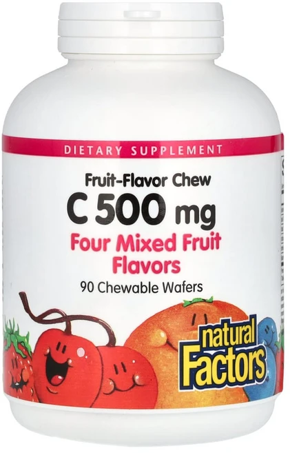 네츄럴펙터스 과일맛 츄 비타민C 4가지 혼합 과일 맛 500mg 츄어블 웨이퍼 90개, 1개, 90정 - 쿠팡