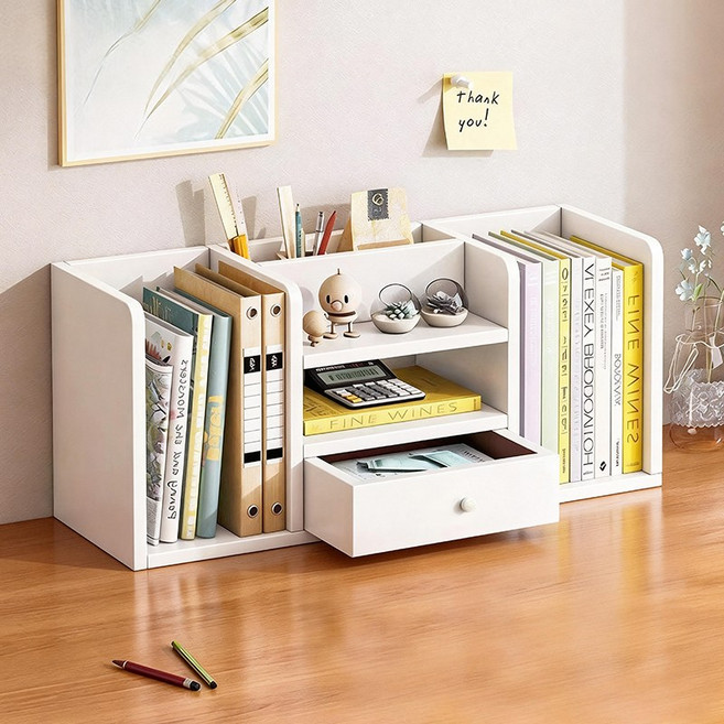 간단한 책상용 책 수납 선반 서랍식 수납 선반, 3단, 흰색