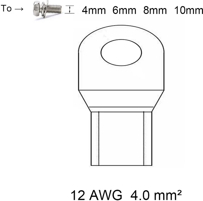 10Pcs CrimpTerminal Eletrico 구리 링 0 게이지 자동차 와이어 커넥터 SC 터미널 케이블 전기 16/12/14/7, 04 5mm, 05 12 AWG  4.0 SQMM
