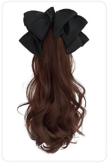 제니오숲 포니테일리본집게핀 가발, 라이트 브라운 1 45cm