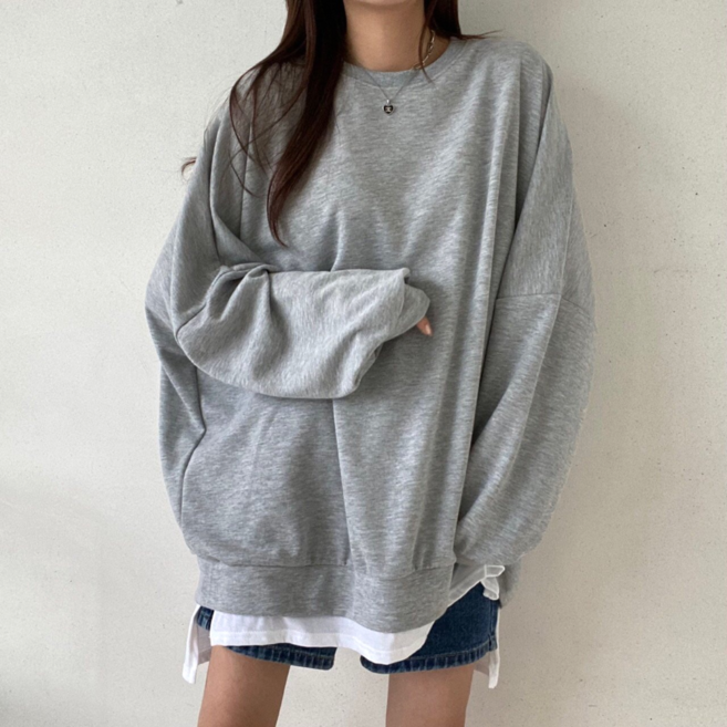 [기모 포함 판매] 누보마켓 88까지 날씬해보이는 여성 레이어드 오버핏 빅사이즈 맨투맨