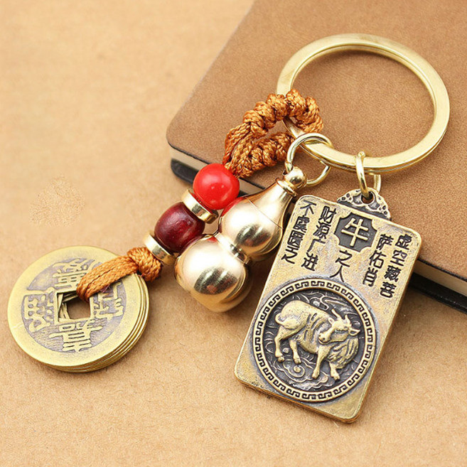 황동 엽전 호리병 동패 재물운 소원성취 키링 열쇠고리, 소띠, 1개