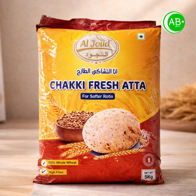 Al Joud Chakki Fresh Atta Wheat Flour 통밀가루 100% 차키 아타, 2개, 5kg