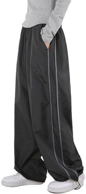 오버나인 봄 가을용 여자 여성 투라인 파라슈트 배색컬러 와이드팬츠 트레이닝 바지