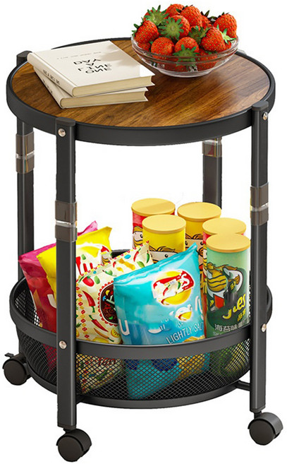 티 테이블 가정용 소형 사이드 테이블 이동식 선반 거실 접이식 수납 선반 다층 소파 사이드 테이블, 블랙