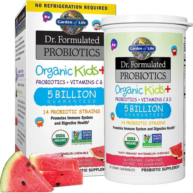 가든 오브 라이프 프로바이오틱스 유기농 키즈+ 플러스 비타민 C D 베리 체리 30개입 글루텐 유제품 소이프리 면역성이 있는 소화제 헬스 보충제, 30정, 1개 - 쿠팡