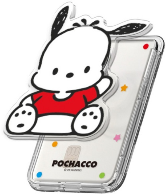 산리오 아크릴 그립 스마트톡 투명 마그네틱 카드지갑(맥세이프 호환), 1개, 위크앤드_포차코