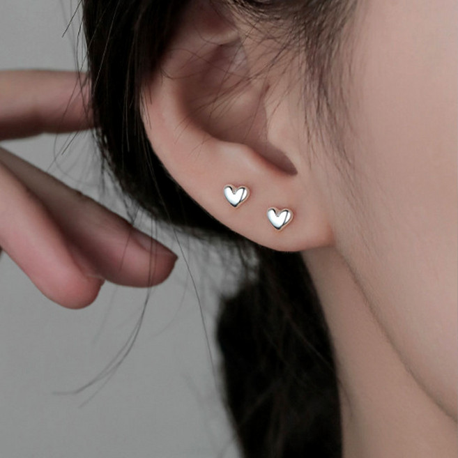 S925 볼륨 하트 미니귀걸이 데일리 통통 실버이어링 한쌍(2pcs)