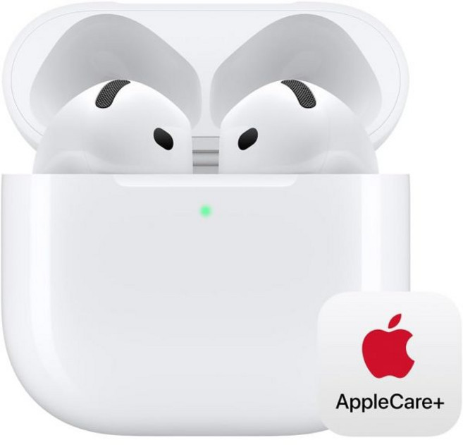 Apple AirPods 4 무선 이어버드 블루투스 헤드폰 액티브 노이즈 캔슬링 기능 어댑티브 오디오 투명 모드 개인화된 공간 USB-C 충전 케이스 충전 H2 칩, With ANC and AppleCare+