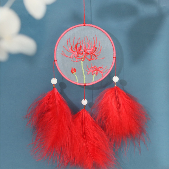 刺繡捕夢網 手工材料包, 1個, A544 曼珠沙華 (送12cm繡棚)