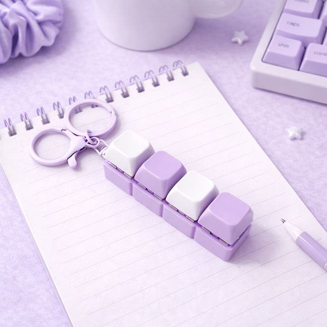 로로메라 키보드키링 퍼플 마카롱 파스텔 키캡 딸깍이 열쇠고리 스트레스해소, 1개, White Purple