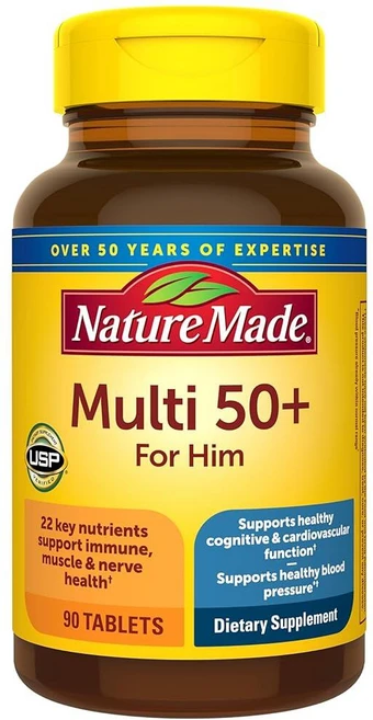 네이처메이드 남성용 50+ 멀티비타민 미네랄 태블릿 90정, 네이처메이드 남성용 50+ 멀티비타민 미네랄 태블릿 9, 1개 - 쿠팡