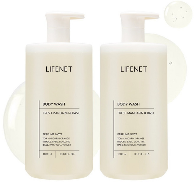 라이프넷 바디워시 프레쉬 만다린 앤 바질, 1L, 2개