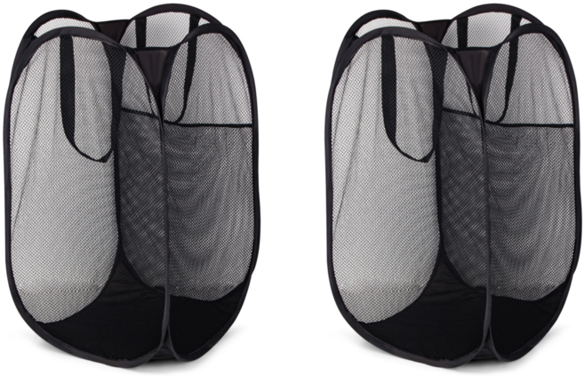 서치잇 접이식 이동식 다용도 행 수건 걸레 인형 정리 매쉬 빨래바구니 건조기 세탁기 세탁물 대용량 세탁바구니 빨래통 다용도바구니 손잡이, 블랙2개