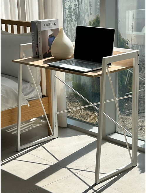 라꾸라꾸 이지 CBK-100 접이식책상 폴딩 테이블 학생책상 독서실 데스크 화장대 사이드테이블, 화이트프레임(밝은우드 상판)