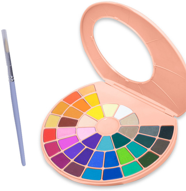 미야 달팽이 고체물감 수채물감 수채화붓 세트 38색, 핑크