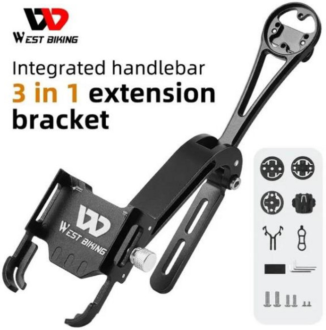 WEST BIKING 휴대폰 홀더 사이클링 컴퓨터 조명 스템 장착 에어로 바 고프로 통합 핸들바 가민 어댑터, CHINA, 1개
