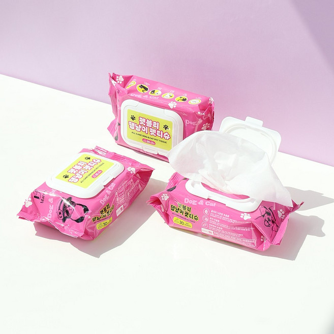 펫블리 무자극 댕냥이 펫티슈 휴대용 30매 동물의약외품, 1개, 30개입