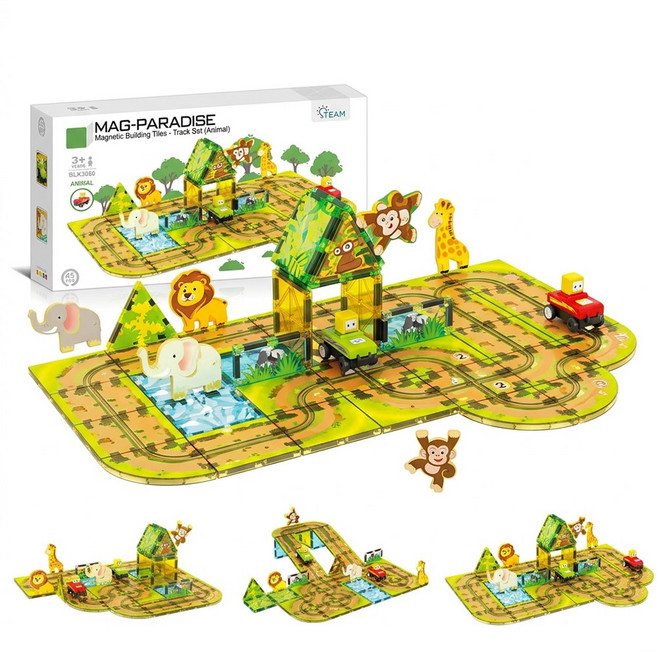 토요요 자석 블록 트랙 자동차 장난감 조립 레일 개방형 완구 어린이 역할놀이 생일 선물 추천 CL-P1, 1세트, 동물 자석 트랙