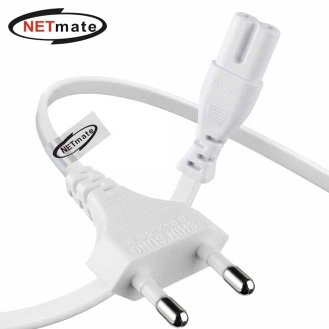 넷메이트 2구 8자 AC 파워코드 전원케이블 0.6m 일자형 화이트 NMP-KPC806W 국내제작 250V 2.5A 0.75mm x 2C, 1개
