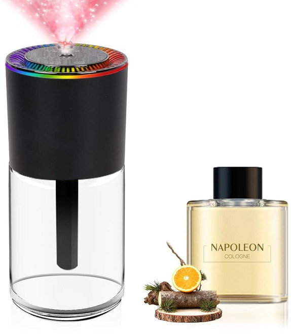 2025 완전히 새로운 스마트 자동차 공기 청정기 디퓨저 160ml 대용량 6개월용 실시간 모니터링 90일 배터리 수명 3가지 모드 별이 빛나는 천장이 있는 7가지 색, Large Diffuser + Cologne