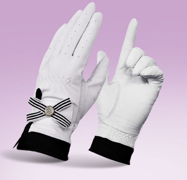 여성용 리본 골프장갑 양손 천연양피 가죽 여성골프장갑, 1개