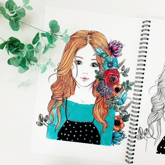 컬러링북 걸스 인물 색칠하기 캐릭터 색연필 수채화 색칠공부, 컬러링북 [걸스] 인물 색칠하기 캐릭터