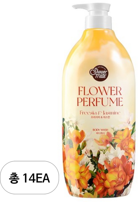 샤워메이트 옐로우플라워 퍼퓸 바디워시 프리지아&자스민향, 900g, 14개