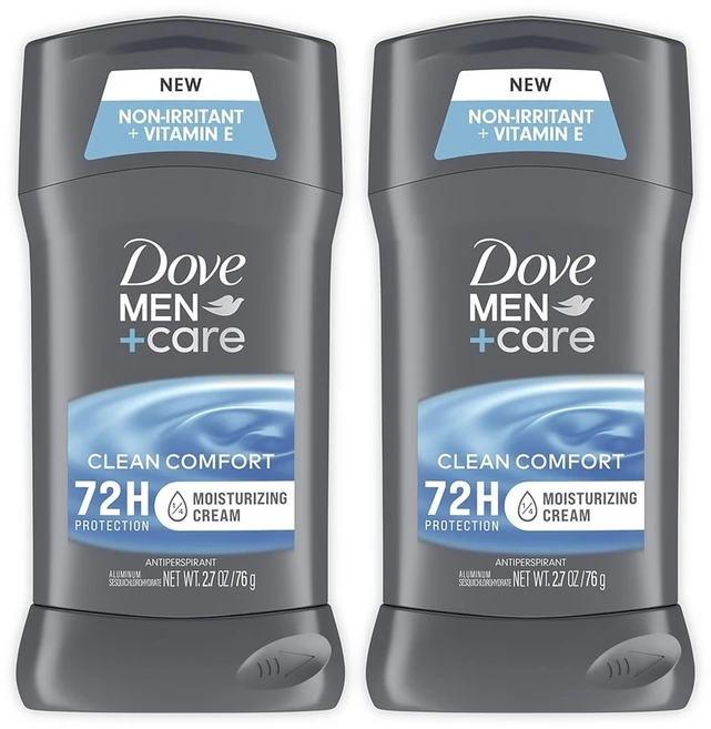 도브 남성+케어 안티퍼스피란트 데오도란트 스틱 클린 컴포트 트윈 팩 72시간 땀 및 냄새 방지 1/4 보습 크림 2.7온스 남성용, 76g, 2개 - 쿠팡