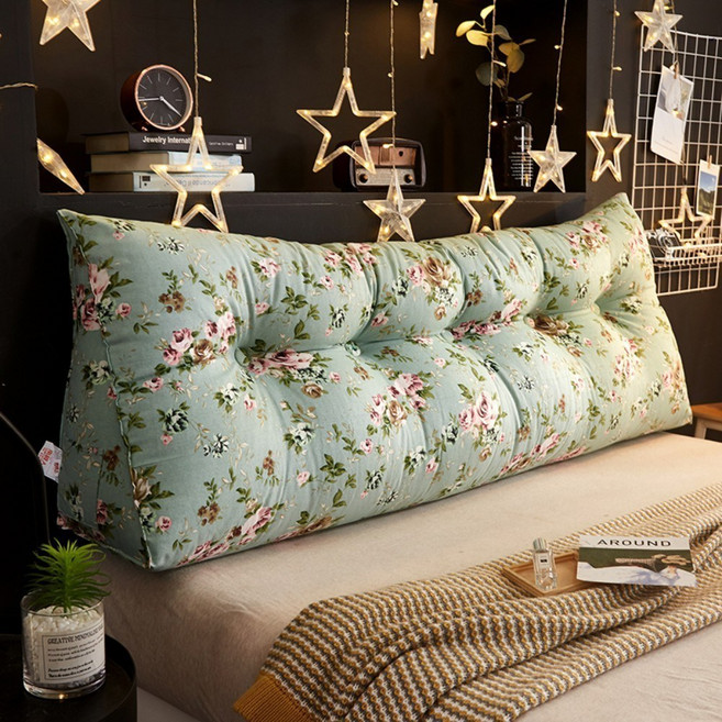 SKANDSALO 북유럽감성 긴 베개 대형 집순이 삼각 등받이 쿠션 롱쿠션, 네온그린캔버스-로즈컨페티