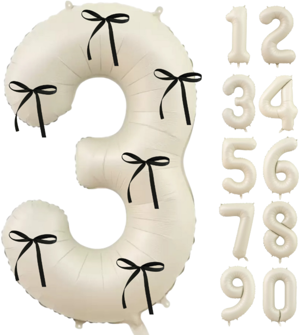 파티에진심인사람들 초대형 숫자풍선+발레코어 리본 6p 세트 40인치 100cm 셀프 백일 돌 환갑 촬영 포토존, 1개, 크림3