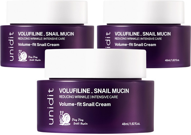 유니딧 볼륨핏 스네일 크림 보르피린 5만ppm 3세대 달팽이 뮤신 팔자 주름 리프팅 수분 탄력, 3개, 48ml