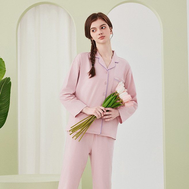 Moni 純棉睡衣套裝 簡約長袖家居服