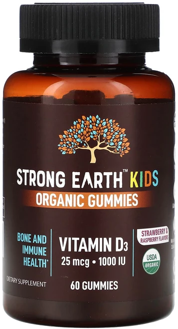 YumVs Strength Earth 어린이용 유기농 구미젤리 비타민D3 딸기 및 라즈베리 25mcg(1000IU) 구미젤리 60개, YumVsStrengthEarth어린이용유기농구미젤리비, 1개, 60정 - 쿠팡