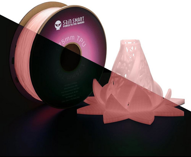SainSmart TPU 1.75mm 92A 유연한 3D 프린터 필라멘트 치수 정확도 +/- 0.04mm 1KG 스풀 소프트 핑크, Glow Pink