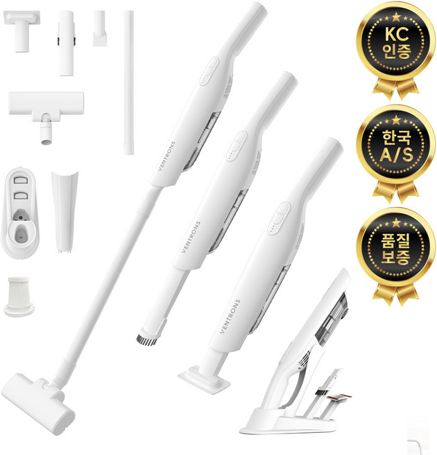 최신형 벤트론스 무선 스틱 청소기 미니 핸디형 청소기 진공 청소기 충전거치대+브러쉬+필터 증정, 화이트