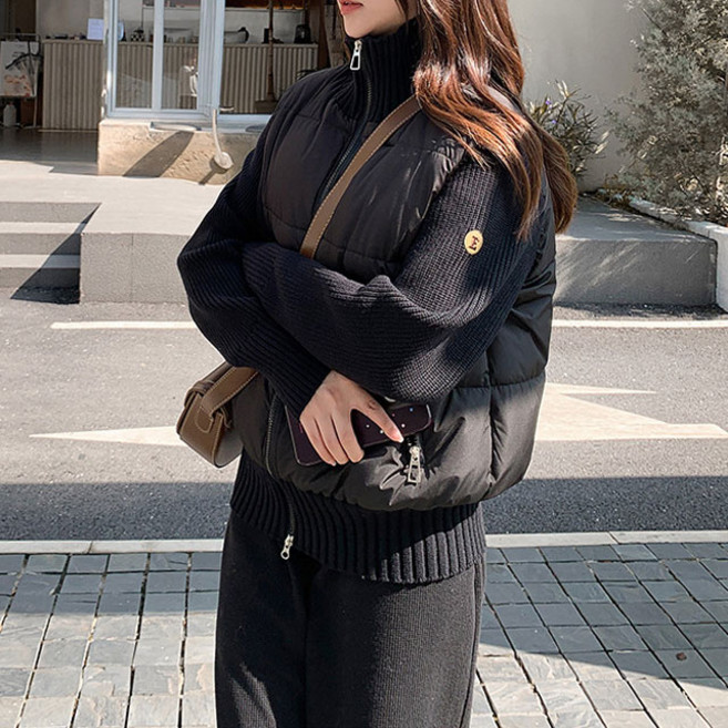 [당일출고/고퀄]웰론 니트 하이넥 경량 패딩(가을겨울옷 아우터 빅사이즈 점퍼 배색 레그워머 하객룩 데일리 크리스마스 루즈핏 수능선물 일본 수학여행 기모 힙 연말)