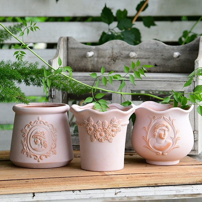 빈티지 화분 테라코타 레이스 인테리어 유럽풍 엔틱, 안개화이트, 플라워, 1개