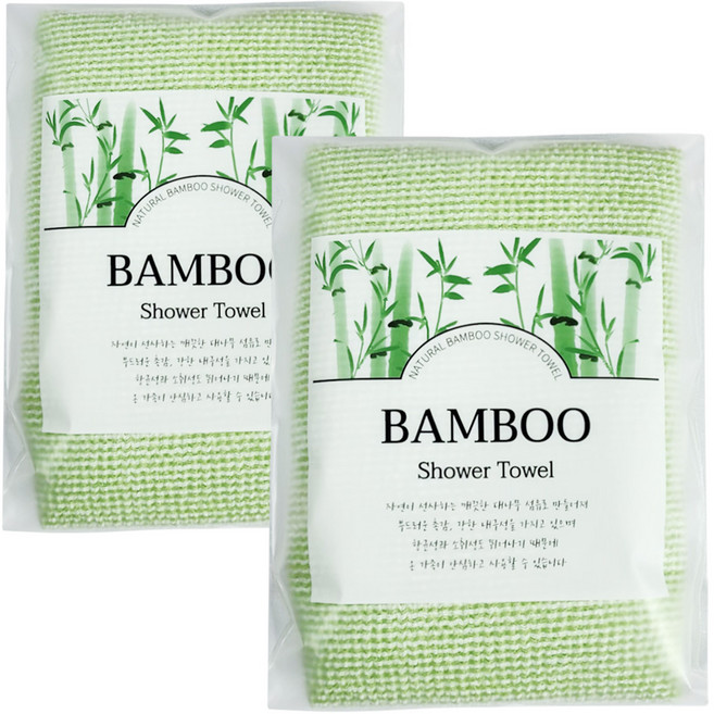 국내생산 향균 대나무 뱀부 샤워타올, 1개, 2개입, 그린