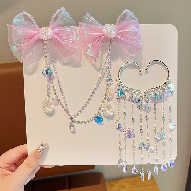 도니주니 인어공주 조개진주 분장 헤어핀 귀찌귀걸이 세트