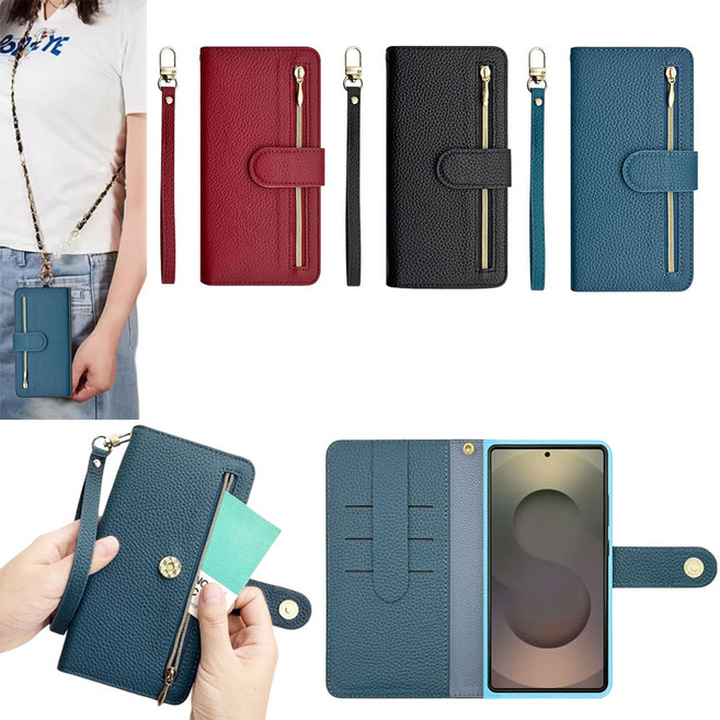 갤럭시S26울트라 SM-S948N 휴대폰 케이스 국산 천연 소가죽 지퍼 카드 동전 지폐 수납 포켓 카드빠짐 방지 커버 손목 스트랩 롱스트랩 지갑 다이어리 자석 잠금 코쏠hi